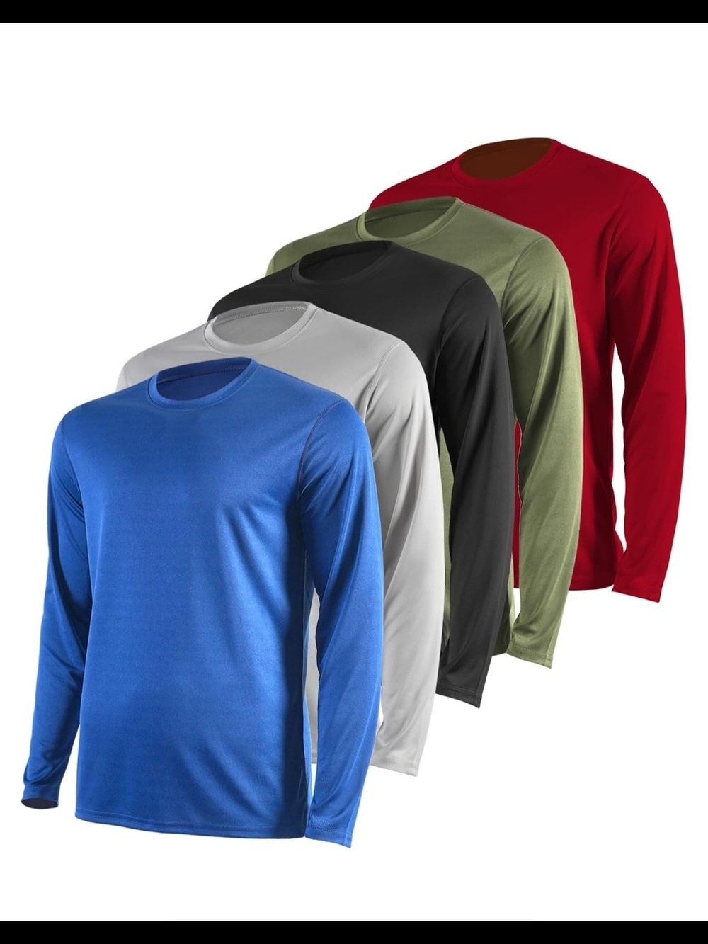 Men's Long Sleeve Performance Crewneck Shirt - Blue, Gray, Black, Olive, Red